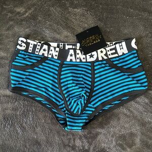 Andrew Christian Black and Blue Striped Briefs - extra small